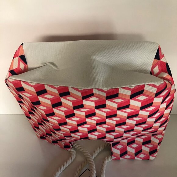 Macy’s Tote Bag Pink Navy Large Beach Travel Canvas Shoulder Rope Handles NEW - Picture 6 of 6